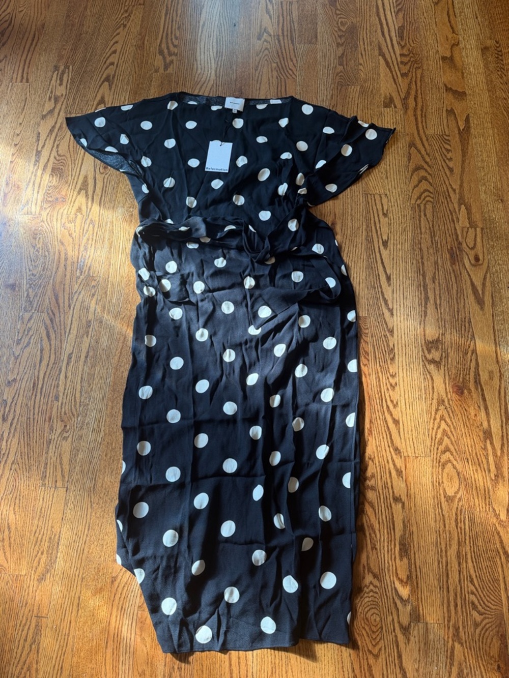 Reformation Black and Cream Polka Dot Midi Dress - Picture 2 of 6